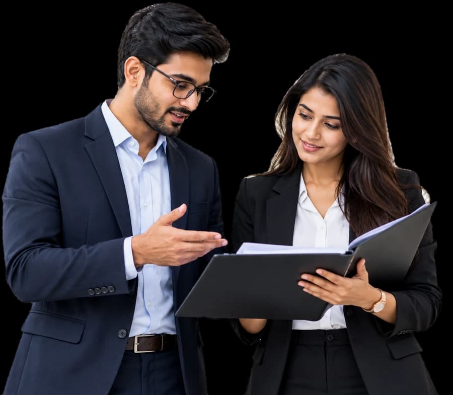 Two HR colleagues reviewing an employee file together